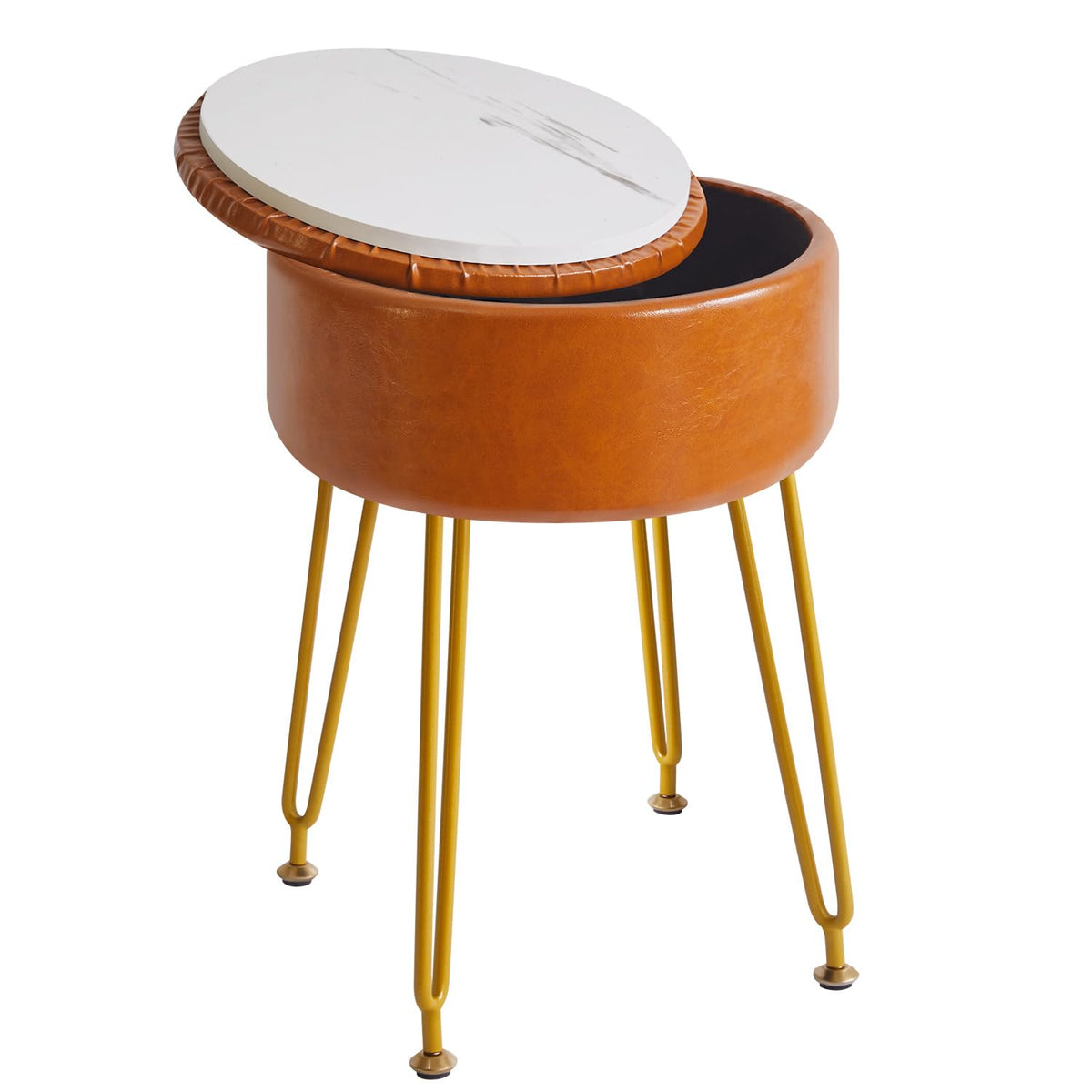 IBUYKE Faux Leather Round Footrest Stool with Storage, Light Brown WBD024J