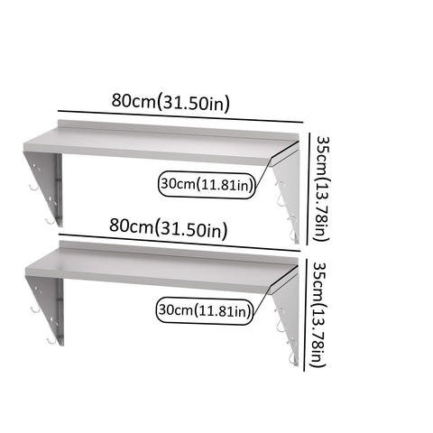 Stainless Steel Shelf Commercial Kitchen Wall Shelves (80x30cm, 2PCS)