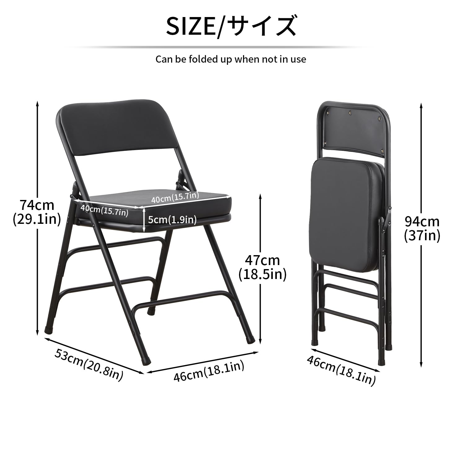KAIHAOWIN Folding Chairs with Ultra Thick Padded Seat Foldable Chair Indoor Comfortable Metal Chairs with Soft Cushion-Black