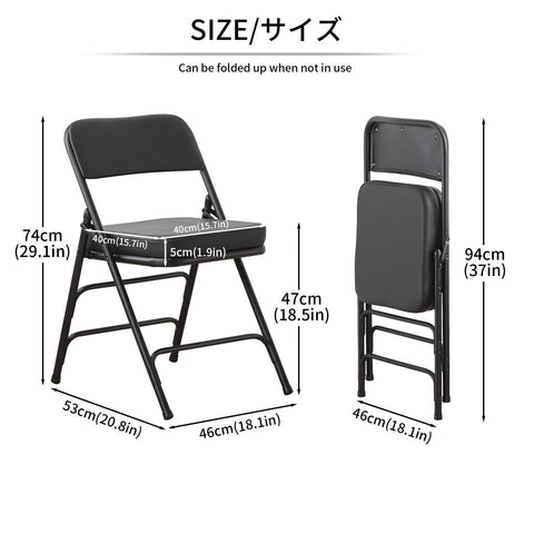 KAIHAOWIN Folding Chairs with Ultra Thick Padded Seat Foldable Chair Indoor Comfortable Metal Chairs with Soft Cushion-Black