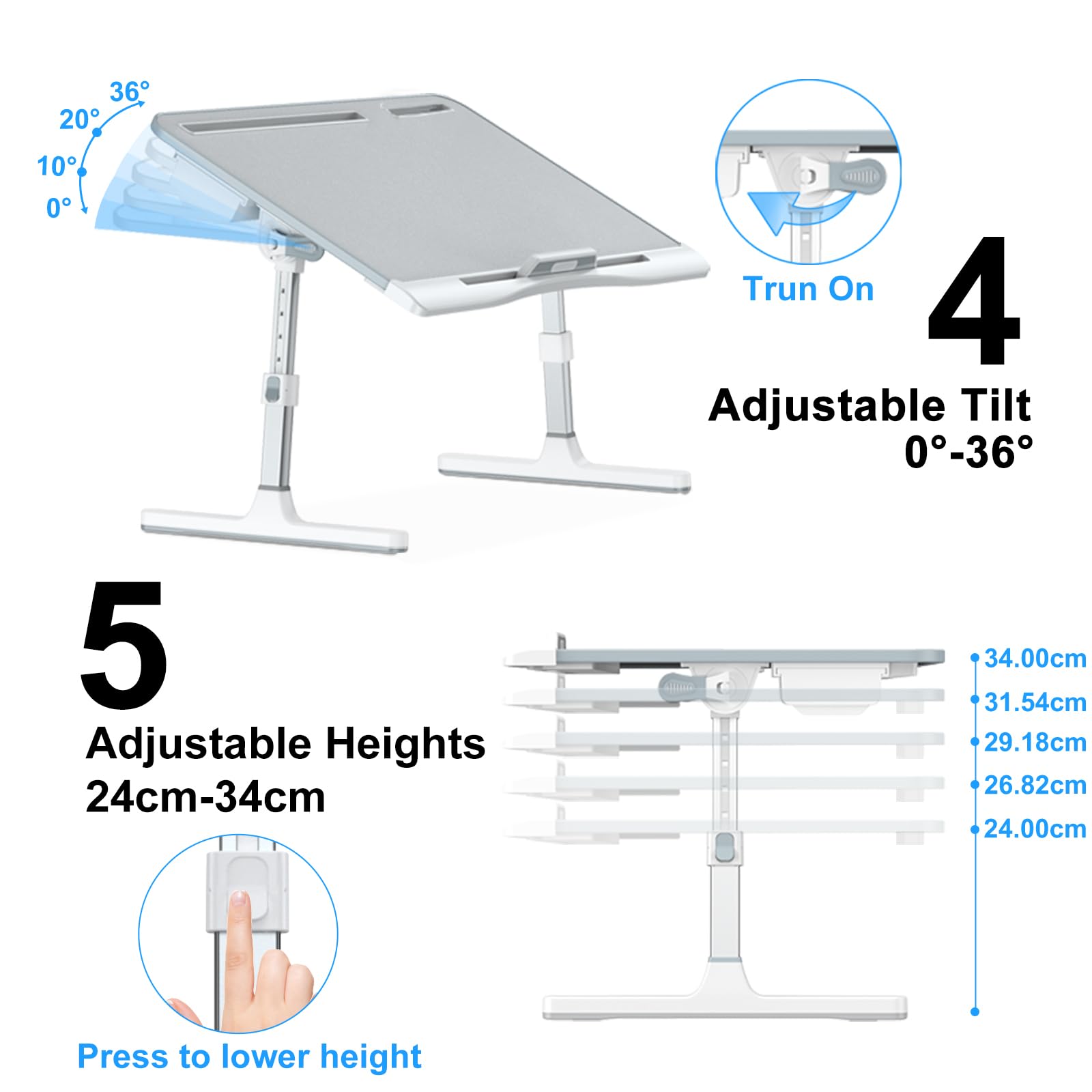 Laptop Bed Desk, Potuopy Leather Adjustable Height Angle Foldable Bed Table, X-Large Laptop Stand for Bed with Eco Wooden Board for Working Reading