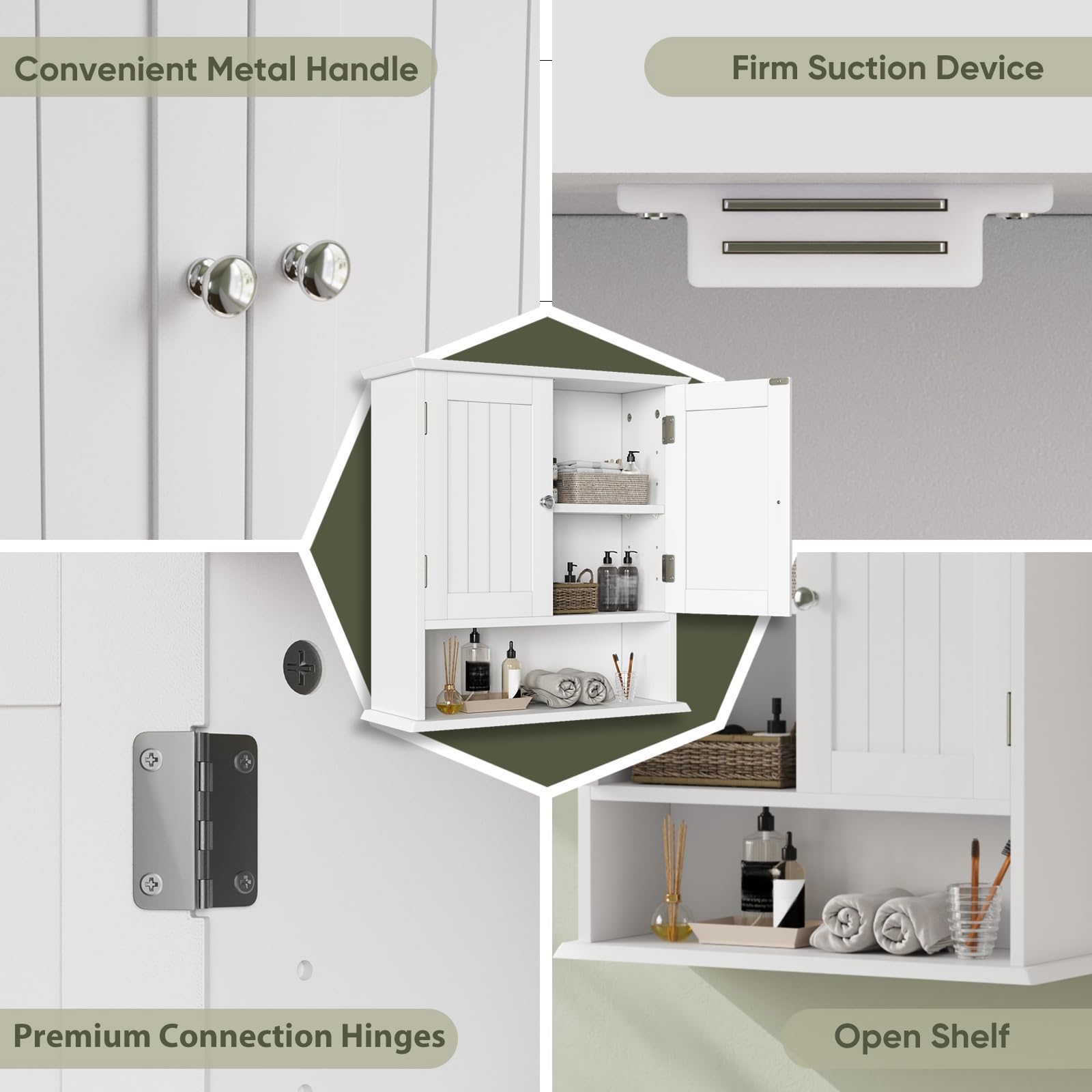Smuxee White Bathroom Cabinet Wall Mounted, Small Bathroom Medicine Cabinet with 2 Door Adjustable Shelves