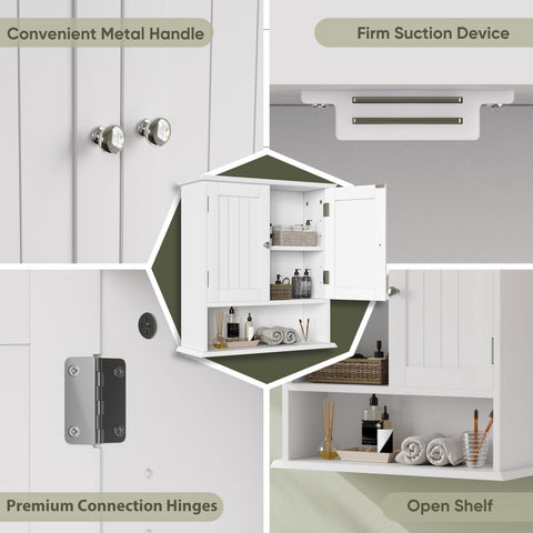 Smuxee White Bathroom Cabinet Wall Mounted, Small Bathroom Medicine Cabinet with 2 Door Adjustable Shelves