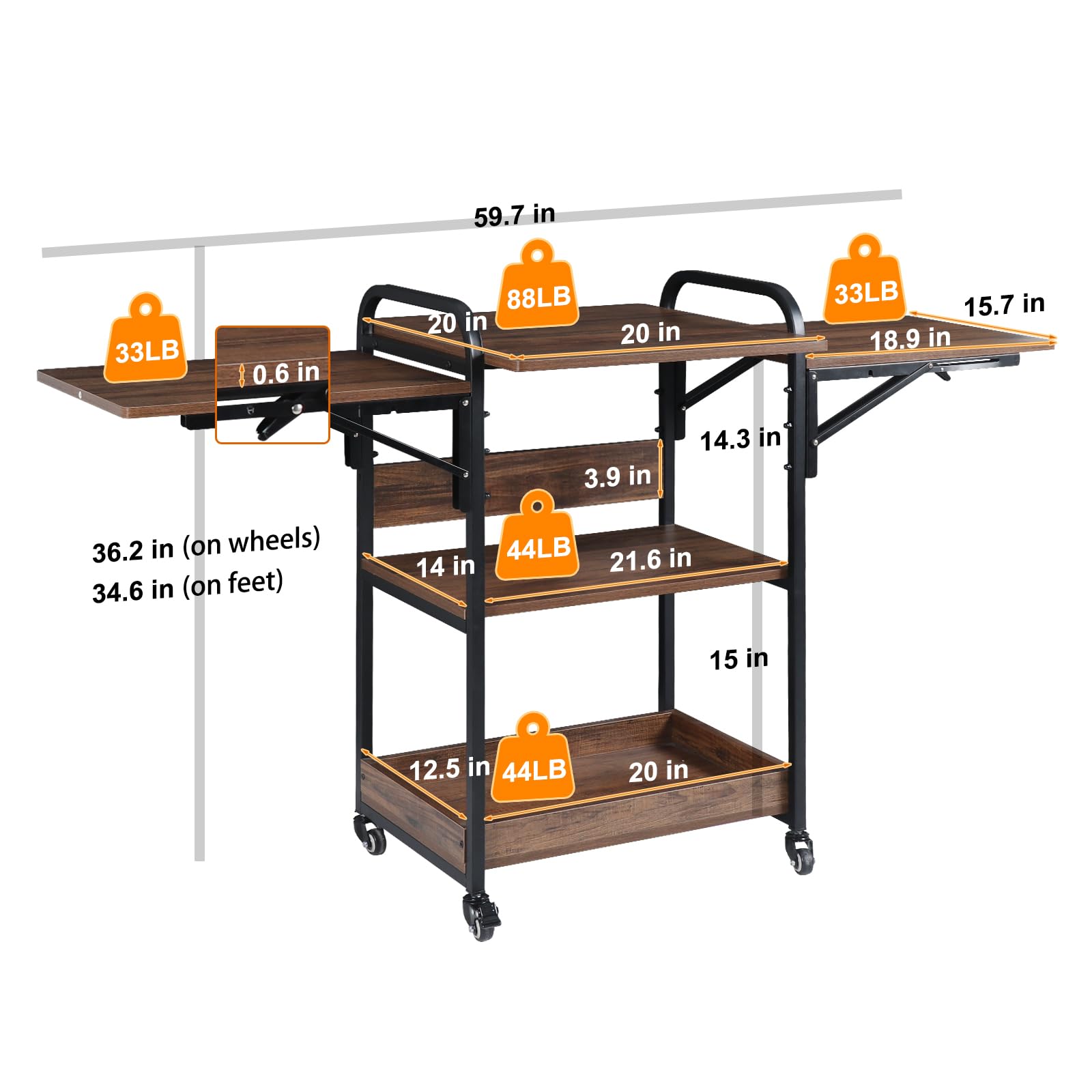 Kokorona Heat Press Stand Table with 3-Tier Storage, Heavy Duty Movable Metal Workbench with Folding Shelf, Easy Install