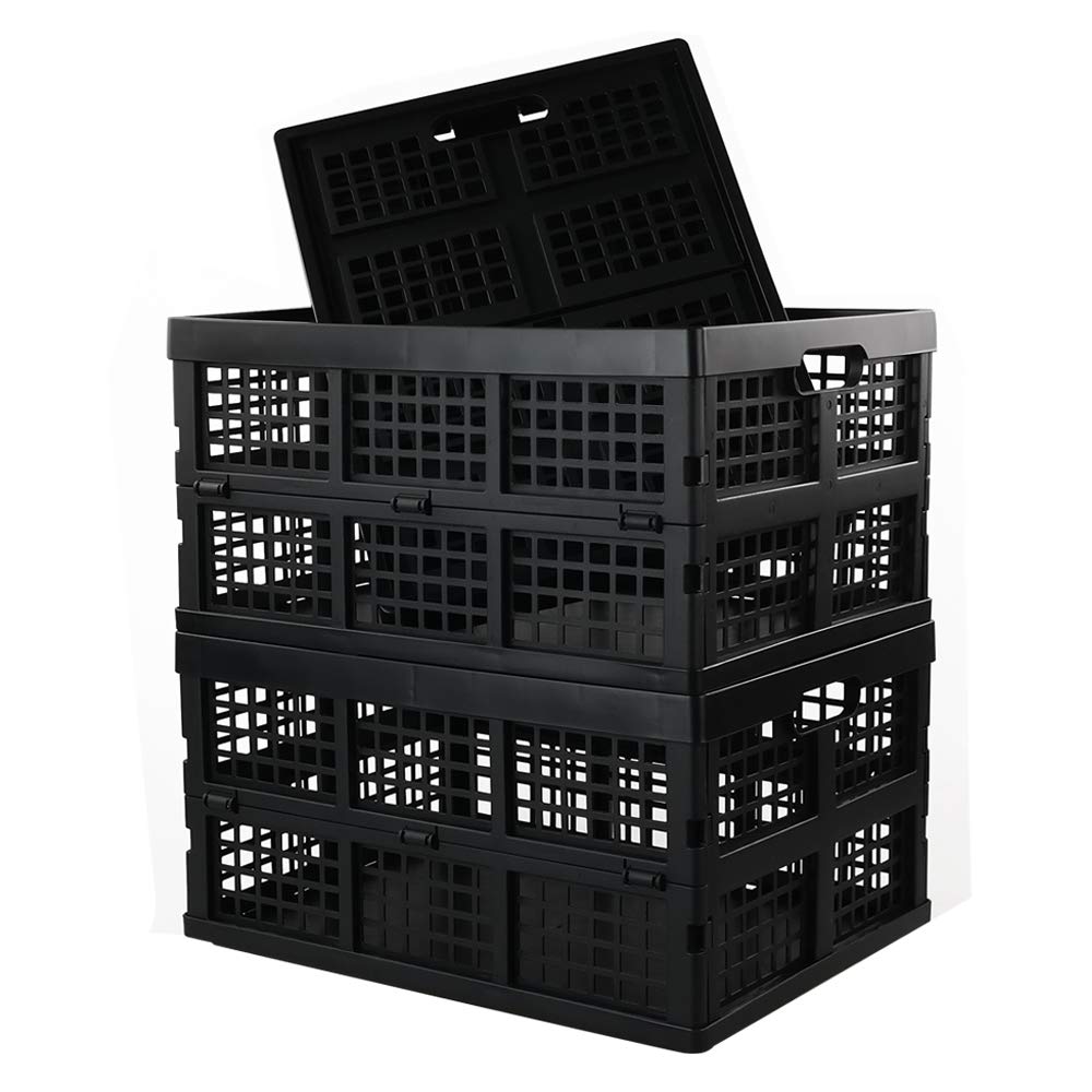 Yarebest Foldable Plastic Crates, Set of 3 Foldable Crate for Storage, Black