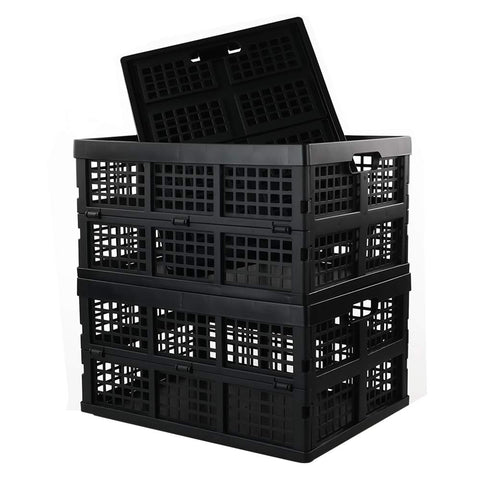 Yarebest Foldable Plastic Crates, Set of 3 Foldable Crate for Storage, Black