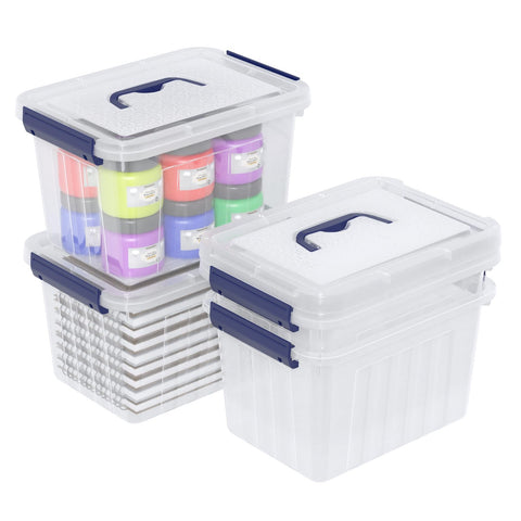Ortodayes 4 Pack Clear Latch Box with Handle, 6 L Clear Lidded Storage Box Set