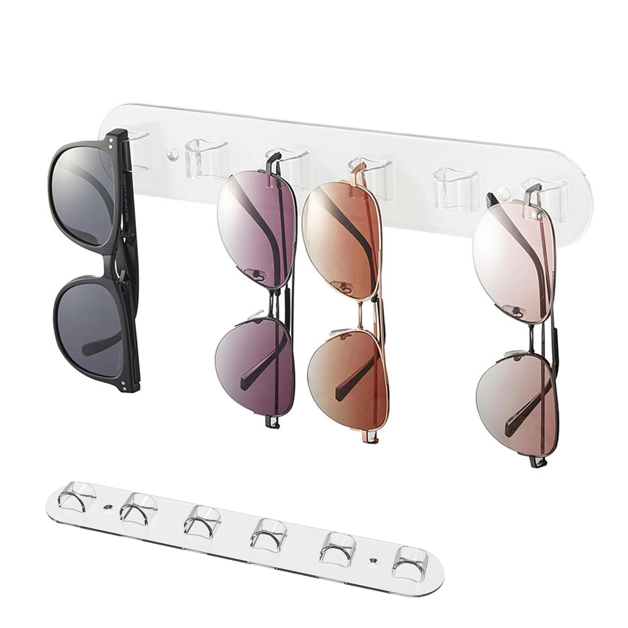 xyuayamz Sunglasses Organizer, Wall Mounted Sunglasses Organizer, Transparent Acrylic Glasses Holders, No Drilling Cradle, 6 Slot Sunglasses Display