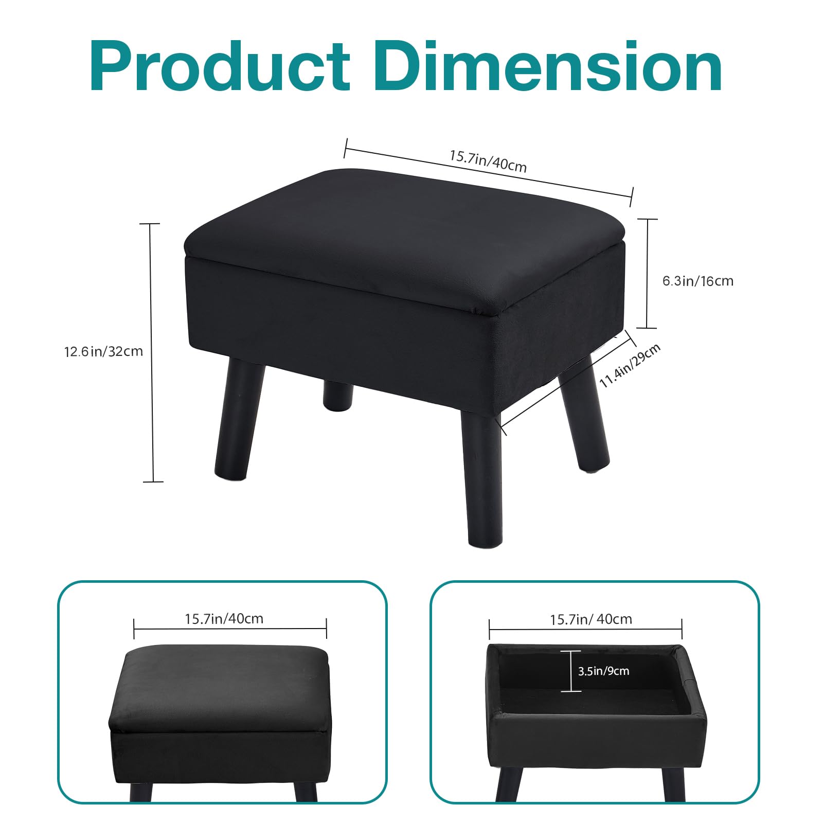 BRIAN & DANY Footstool Ottoman with Storage, Velvet Rectangle Storage Ottoman, Foot Stool with Legs Sofa Footrest for Living Room Entryway Office