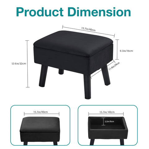 BRIAN & DANY Footstool Ottoman with Storage, Velvet Rectangle Storage Ottoman, Foot Stool with Legs Sofa Footrest for Living Room Entryway Office