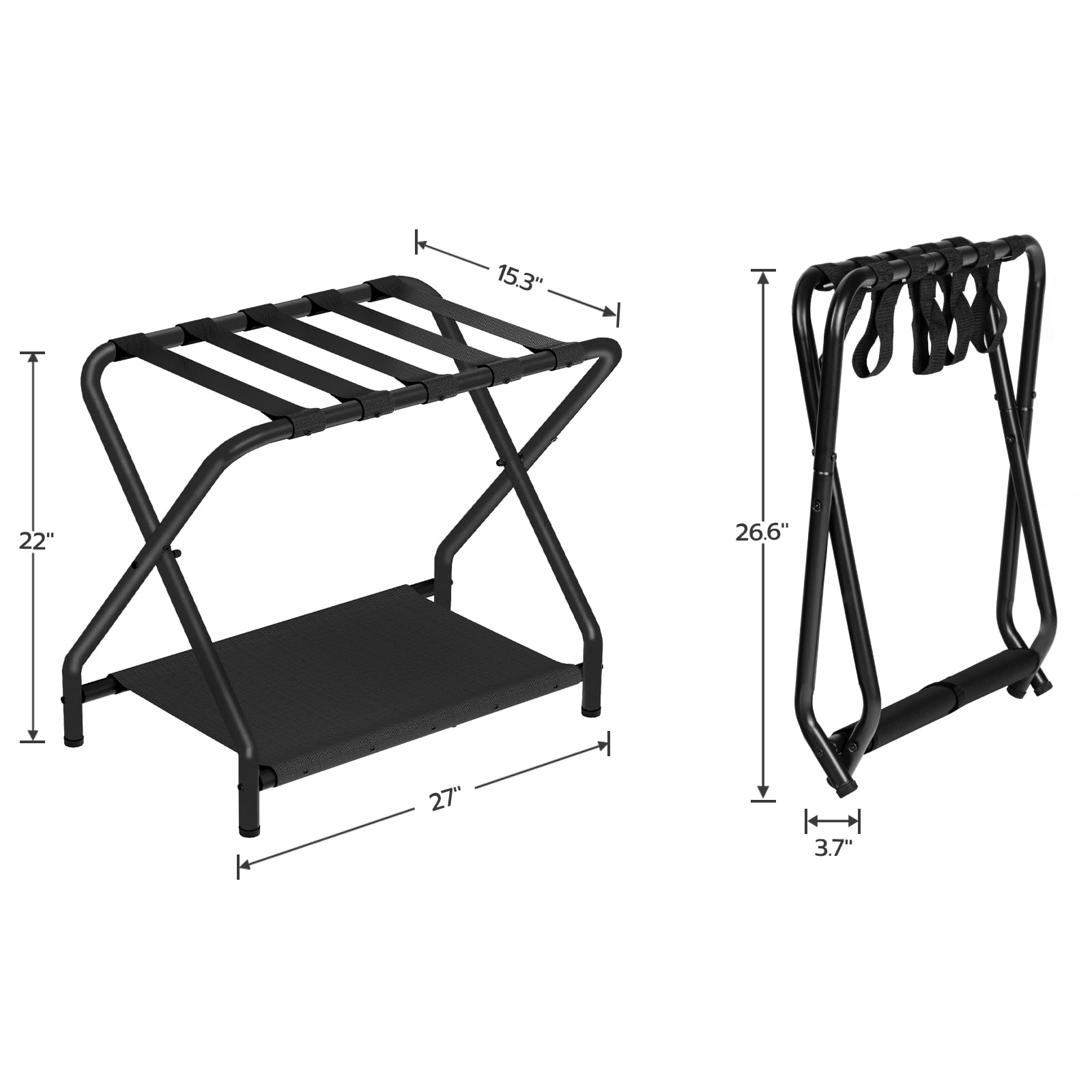 HOOBRO Luggage Rack, Folding Suitcase Stand with Fabric Storage Shelf
