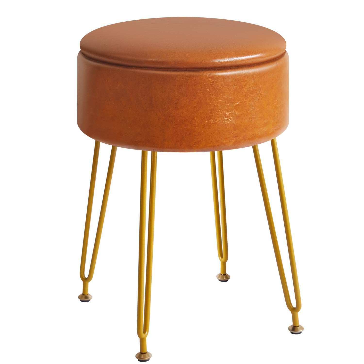 IBUYKE Faux Leather Round Footrest Stool with Storage, Light Brown WBD024J