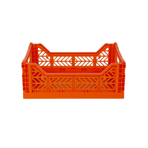 AYKASA Folding Crate, Sturdy Folding Box, Plastic, Stackable, Orange, Midi (40 x 30 x 14 cm)