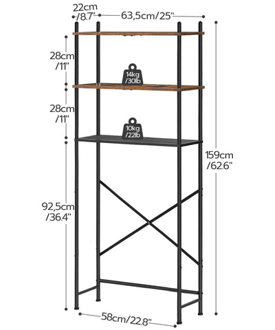 HOOBRO Over Toilet Storage Unit Bathroom Shelf, 3-Tier Bathroom Storage Unit, Freestanding Above Toilet Storage Rack with Adjustable Feet