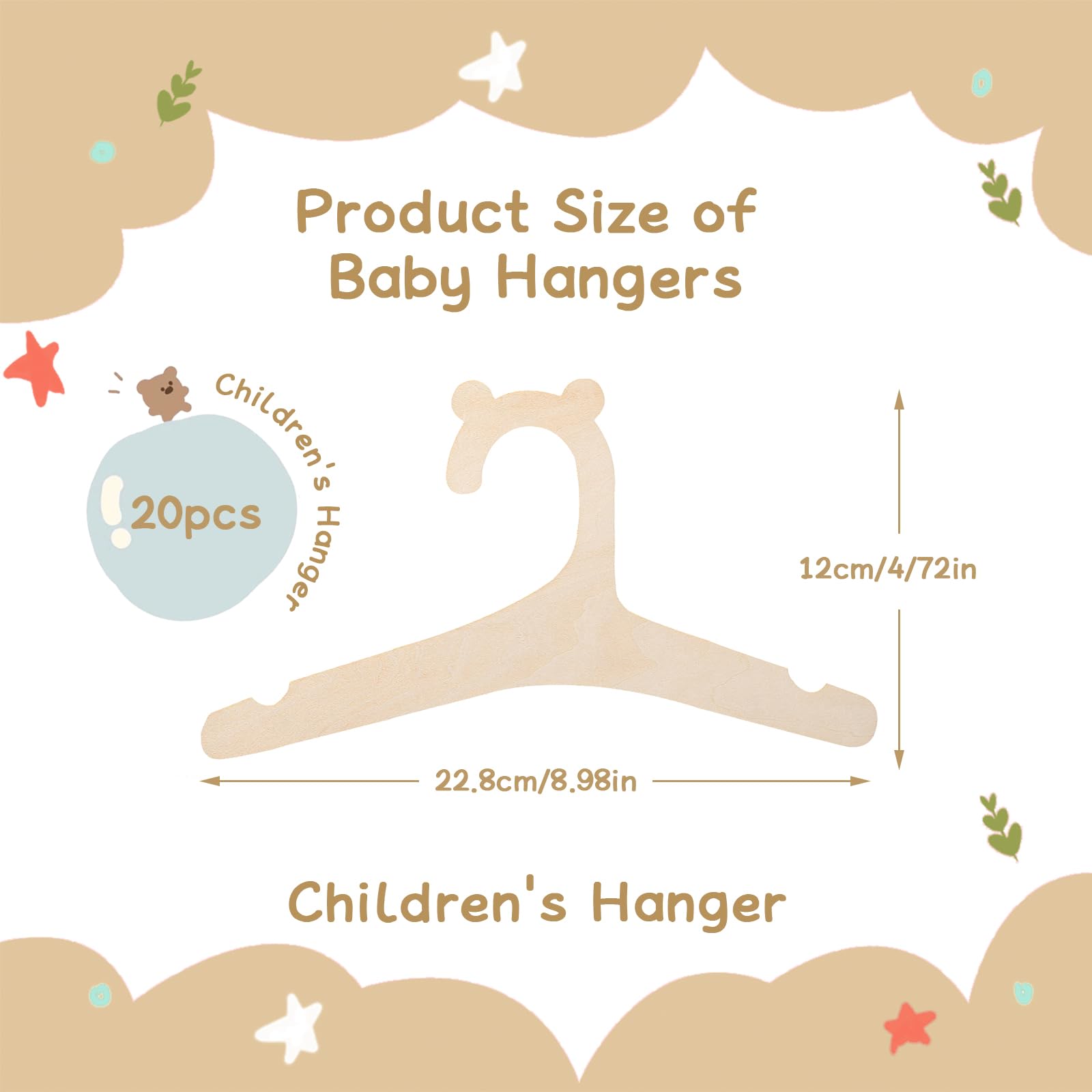 PEAPIN 20PCS Cute Bear Shaped Baby Hangers Wooden Baby Hangers