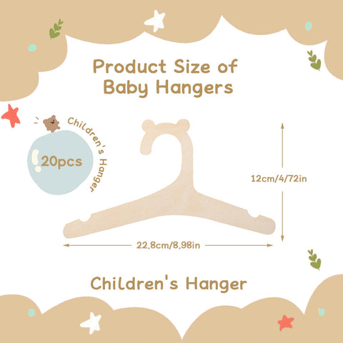 PEAPIN 20PCS Cute Bear Shaped Baby Hangers Wooden Baby Hangers