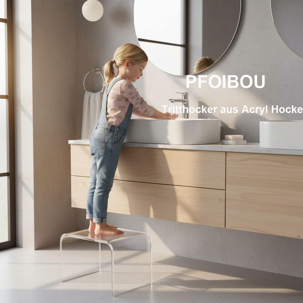 PFOIBOU Acrylic stool,Clear Step Stool, Acrylic Shower Stool, Bathroom Stool for Kitchen, Bathroom,House, Load Capacity to 113 kg (Clear, Non-Slip)