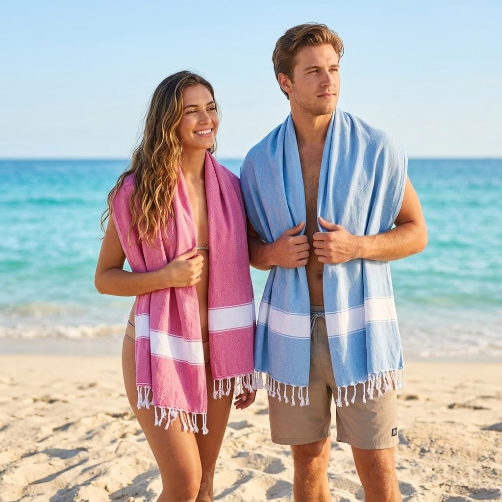 Aspendos Turkish Beach Towel – Lightweight, Quick Dry, Sand Free – 100% Cotton Peshtemal Towel – 90x190 cm – Compact & Soft for Bath, Travel, Holiday