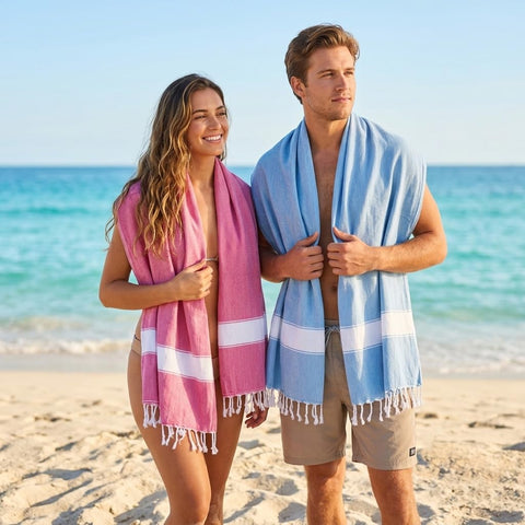Aspendos Turkish Beach Towel – Lightweight, Quick Dry, Sand Free – 100% Cotton Peshtemal Towel – 90x190 cm – Compact & Soft for Bath, Travel, Holiday