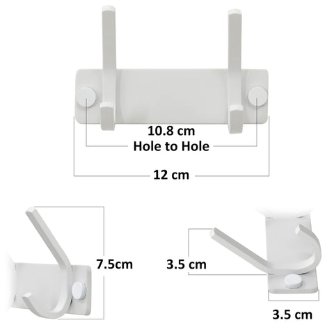 HONSKY Wall Coat Rack, 12cm Towel Rack, Painted Metal Wall Coat Hanger with 2 Double Hooks (4 Single Hooks),for Hanging Coat, Hat, Bag, Towel