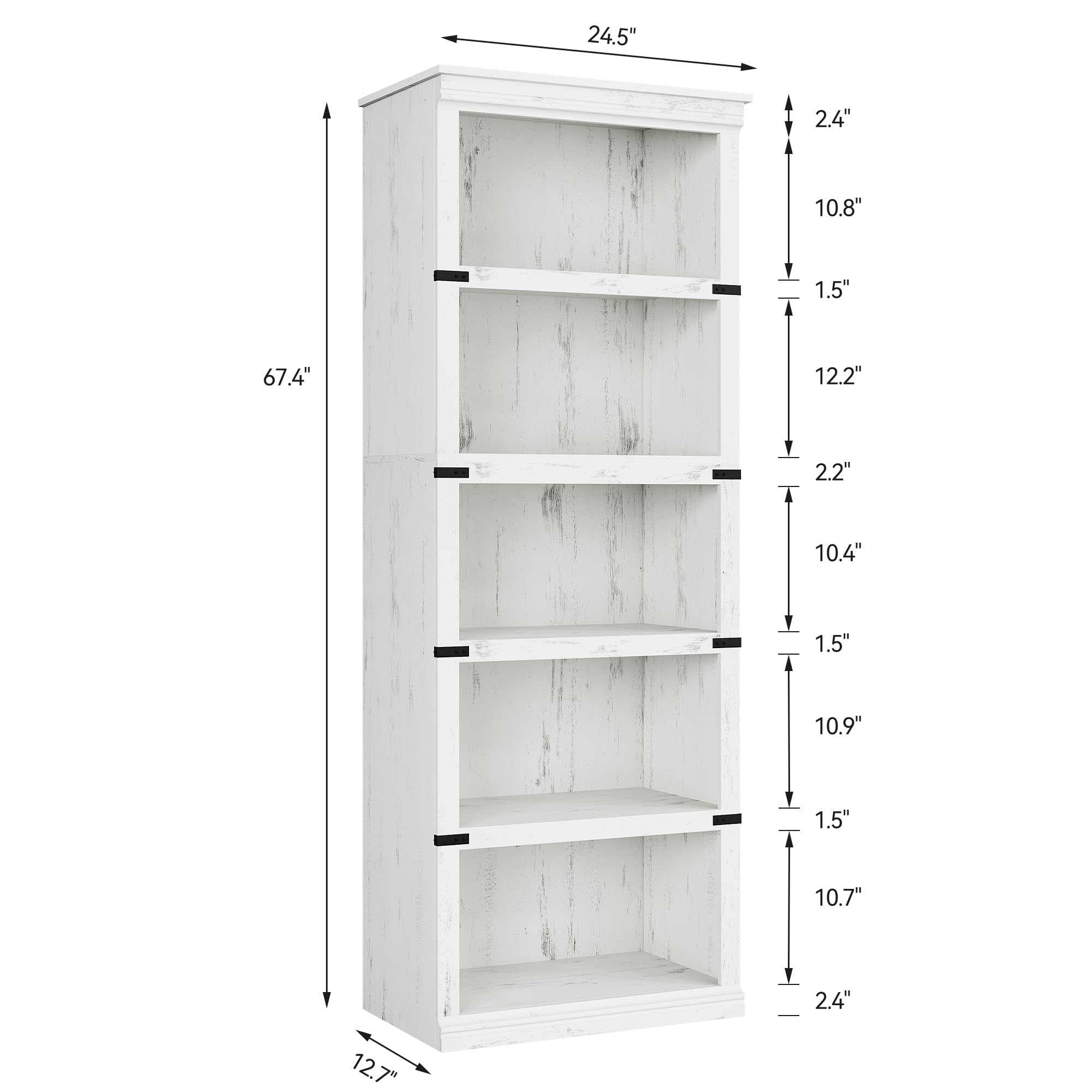 5 Tier Bookcase, Farmhouse Book Shelf with Storage Open Display Bookshelves, Book Case Wooden 5 Shelf Bookcase Home Decor Furniture for Home Office
