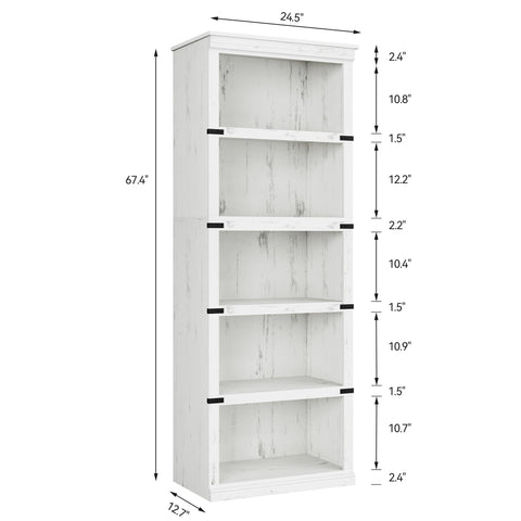 5 Tier Bookcase, Farmhouse Book Shelf with Storage Open Display Bookshelves, Book Case Wooden 5 Shelf Bookcase Home Decor Furniture for Home Office