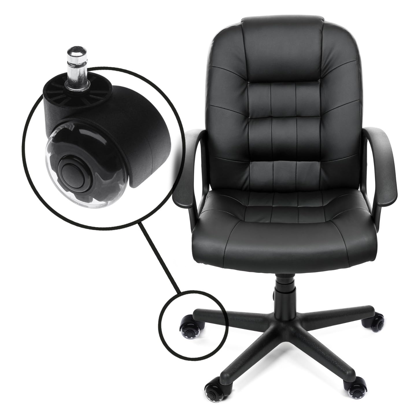 Slipstick Premium Rubber Office Chair Caster Wheel Replacements (Set of 5) for All Hard Surface Floors and Carpet