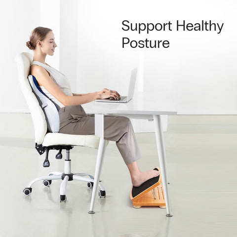StrongTek Height Adjustable Footstool Ergonomic Wood Footrest Office