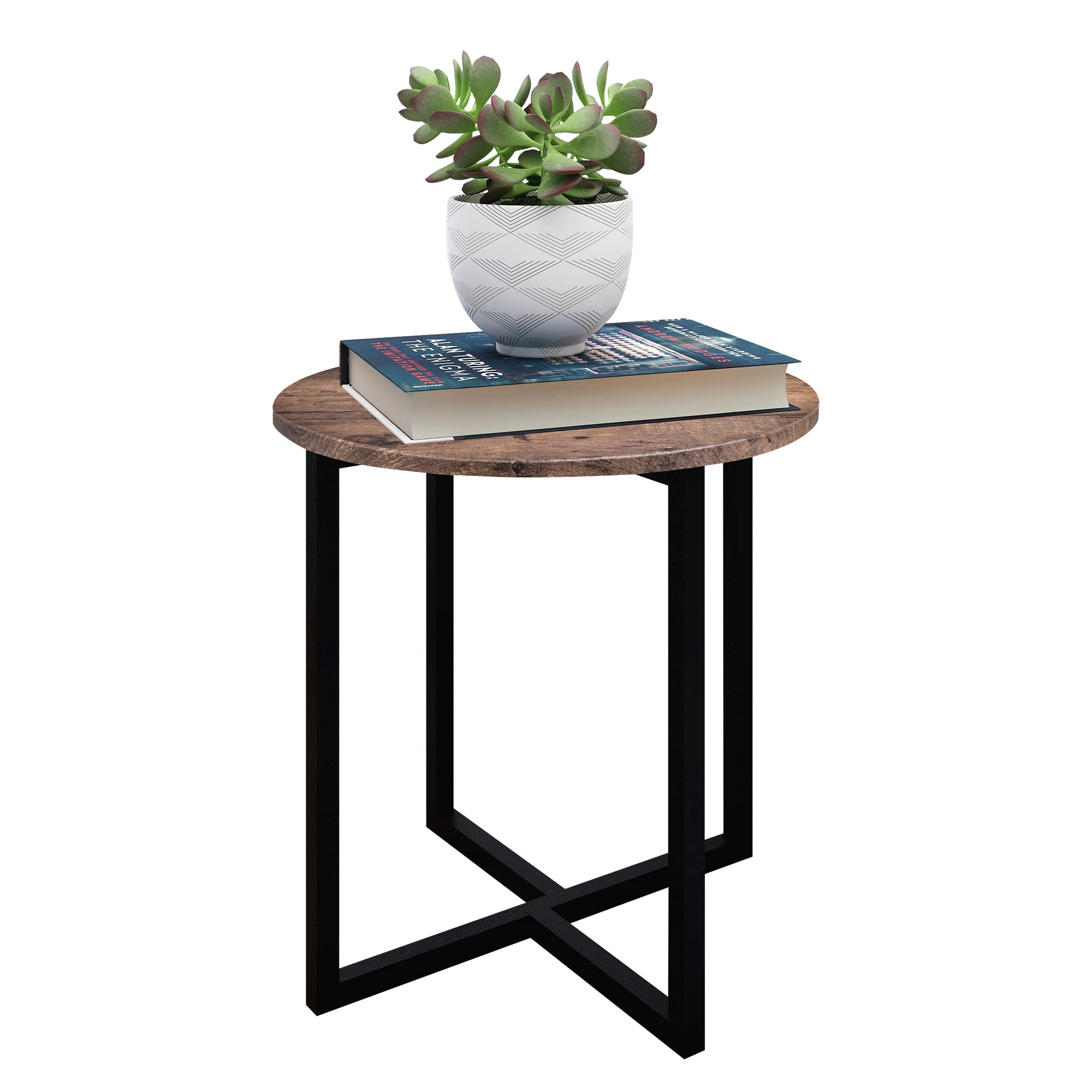 HOMERECOMMEND Round Side Table, End Table, Sofa Side Table,Coffee Table Rustic Nightstand Industrial Versatile End Table for Living Room,Brown