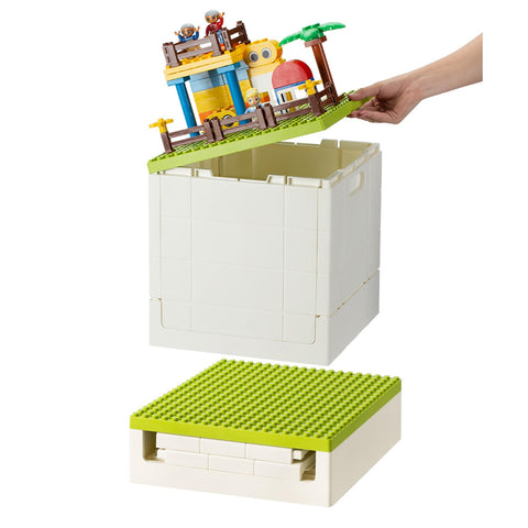 SHIMOYAMA Collapsible Storage Box with Baseplate Lid for Duplo, 25L Stackable Bin with Separate Building Board for Lego