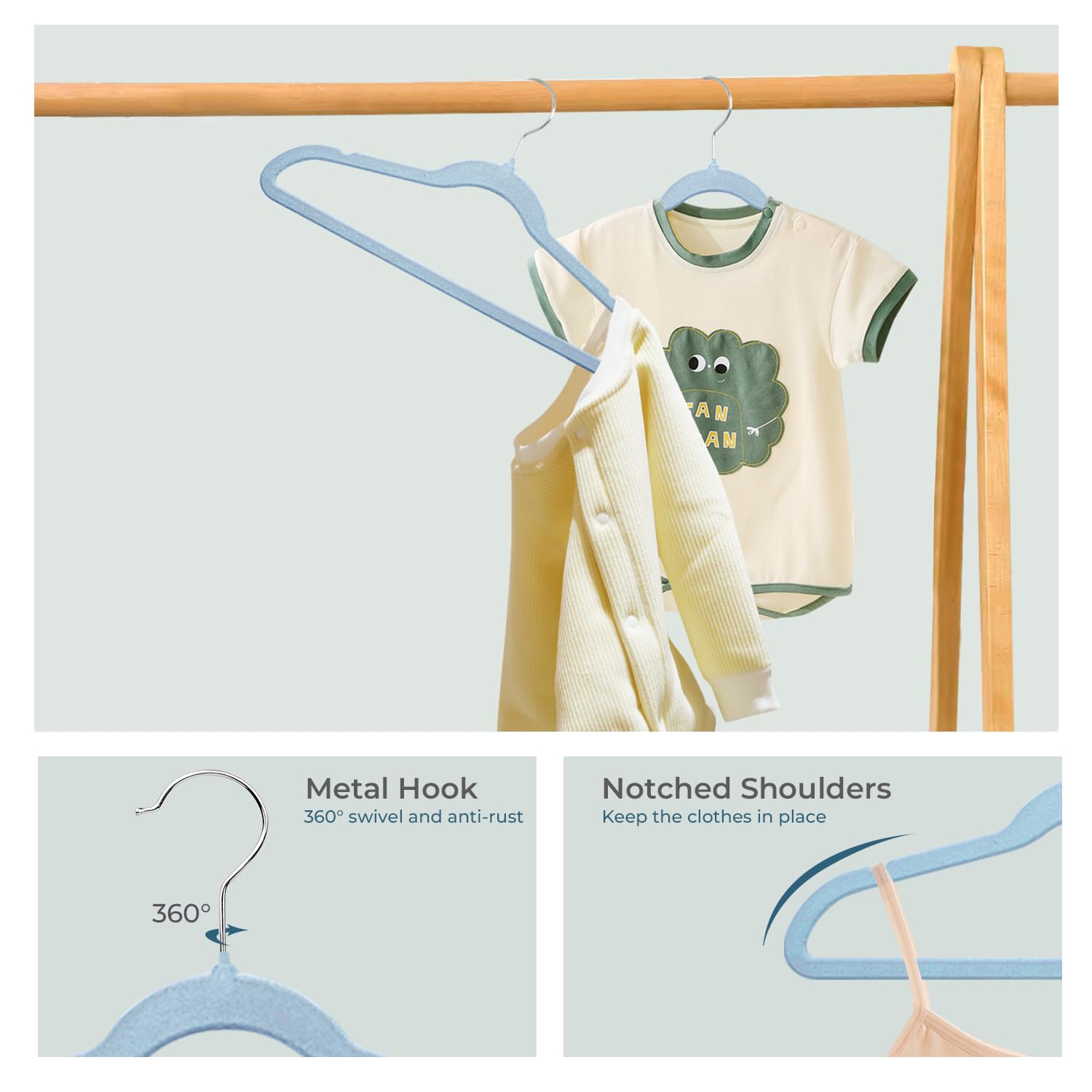 ManGotree 14 Inch Kids Velvet Hangers Felt Children's Hangers 14 Pack Blue
