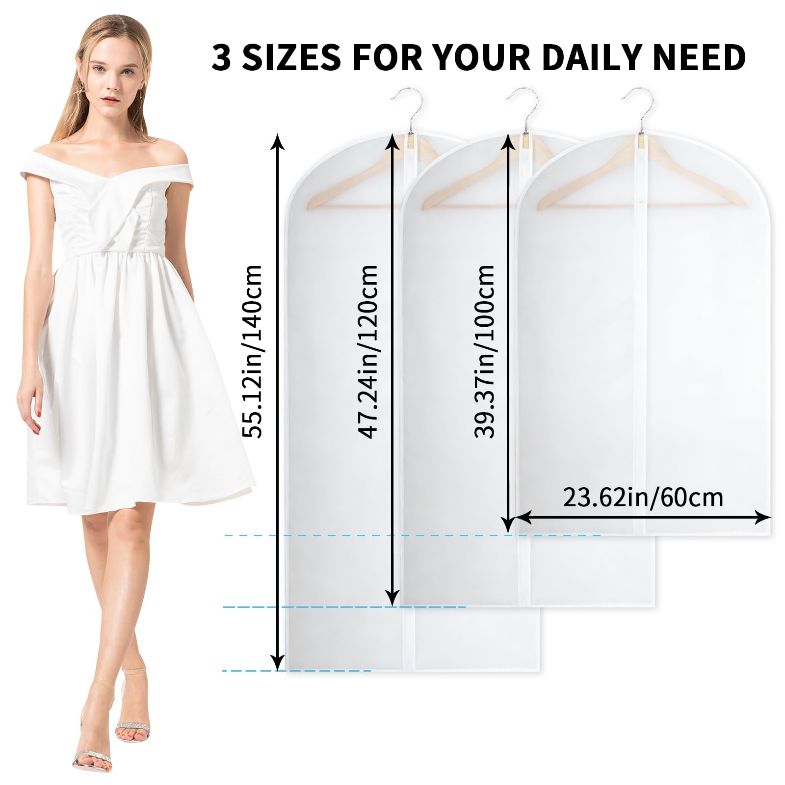 Ogetok 10 PCS Long Garment Covers Translucent Clothes Full Zipper Bags with Zip for Men Women