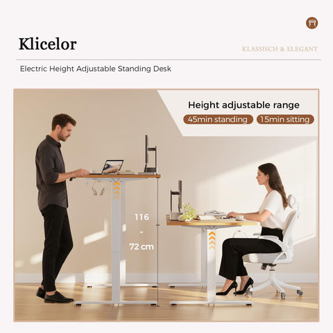 Klicelor Height-Adjustable Electric Desk, 120x80 cm Sit-Stand Office Desk, Computer Desk with Memory Function, Standing Desk