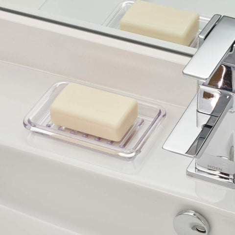 InterDesign Plastic Bar Dish for Bathroom Sink or Shower-Ridged Soap Saver Design-Rectangular, Clear, 3.5" x 5.25"