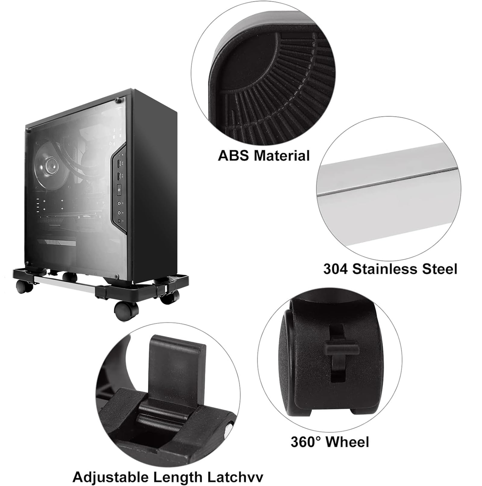 PC Stand for PC Tower, Computer Desktop Tower Stand with 4 Lockable Castors, Adjustable CPU Holder