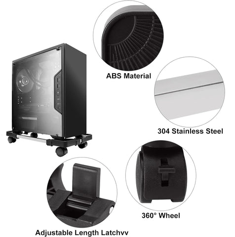 PC Stand for PC Tower, Computer Desktop Tower Stand with 4 Lockable Castors, Adjustable CPU Holder