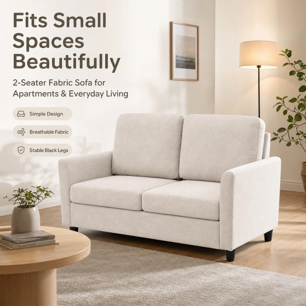 YODOLLA Beige 2-Seater Loveseat Sofa with Washable Covers