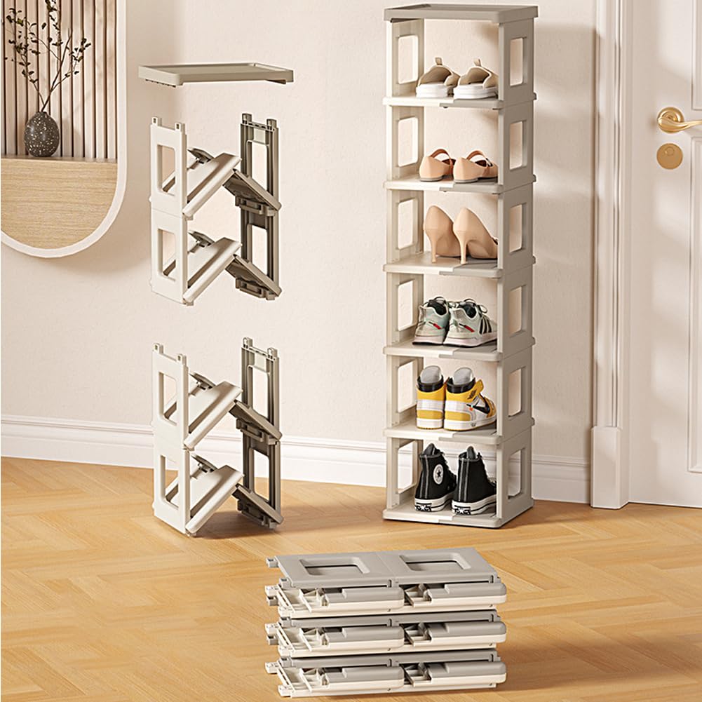 Gelory 5 Tier Narrow Shoe Rack Flexible Combination Vertical Tall Rack