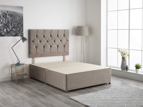 Bed Centre Light Grey Plush Velvet Fabric Divan Base Plus Matching Headboard3ft 4ft 4ft6 5ft 6ft (4FT (SMALL DOUBLE))