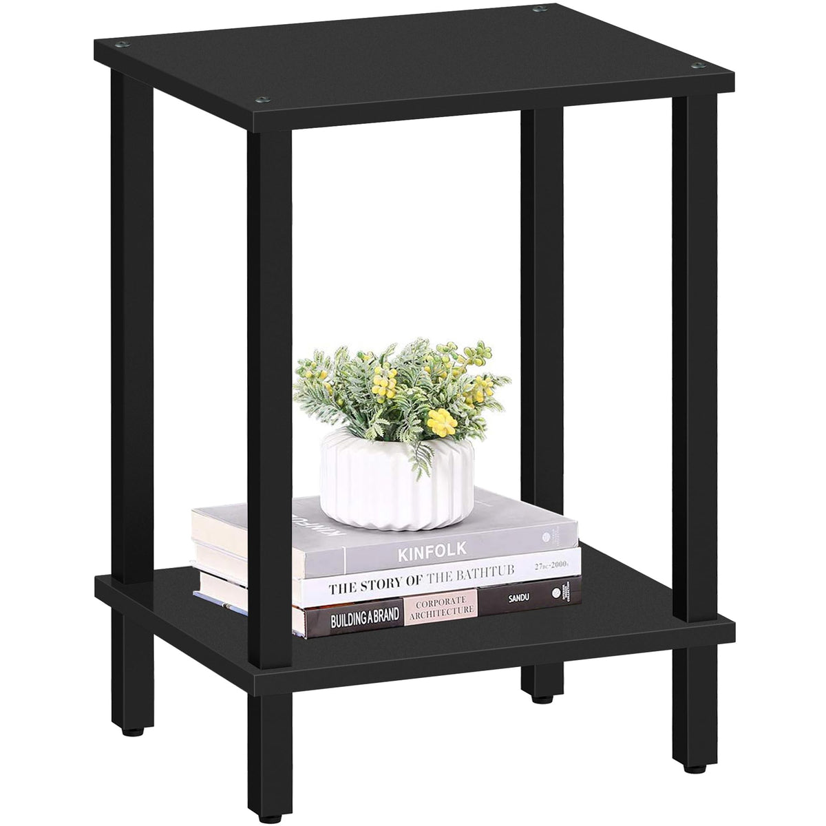 TUTOTAK Side Table, Bedside Table, Night stand, 2-Tier Storage Shelf, End Table for Small Space, Living Room, Bed Room, Black TB01BK034EU