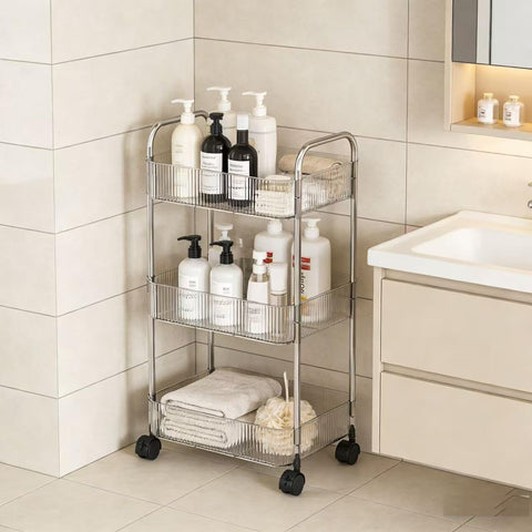 Multibao 2/3/4 Tier Storage Trolley on Wheels - Acrylic Shelf Cart for Bathroom, Spa, Salon Beauty (3 Tier 40 * 28.5 * 69.7cm)