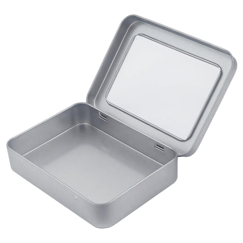 Goodma Rectangle Metal Tins with Hinged Window Lids, Silver, 24 Pieces