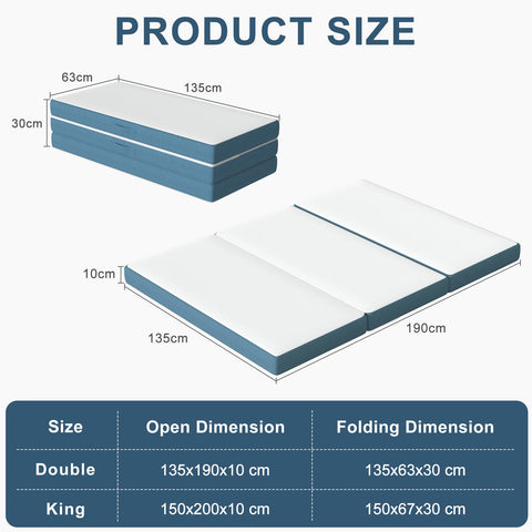 Folding Mattress Double, 4 Inch Tri-fold Floor Mattress (190x135x10cm)