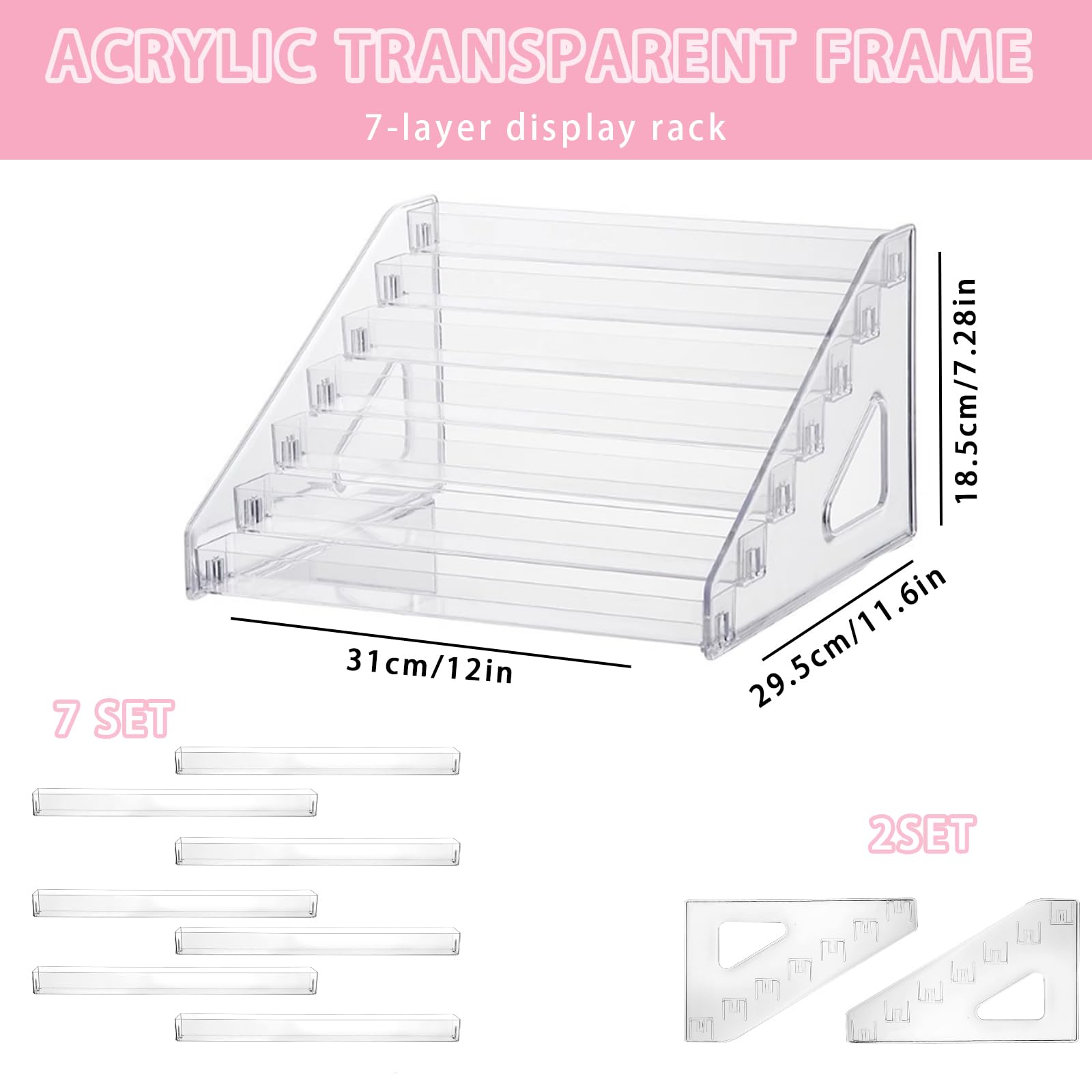 ZYNERY 2 Pack 7 Tier Acrylic Nail Polish Rack, Clear Makeup Organizer storage Rack for Essential Oil Holder Display Stand Holds