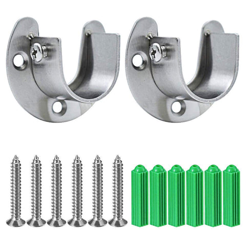 Pveath 2 Pack Stainless Steel Closet Pole Sockets, Heavy Duty Closet Rod End Supports Flange Rod Holder with Screws, U Shaped