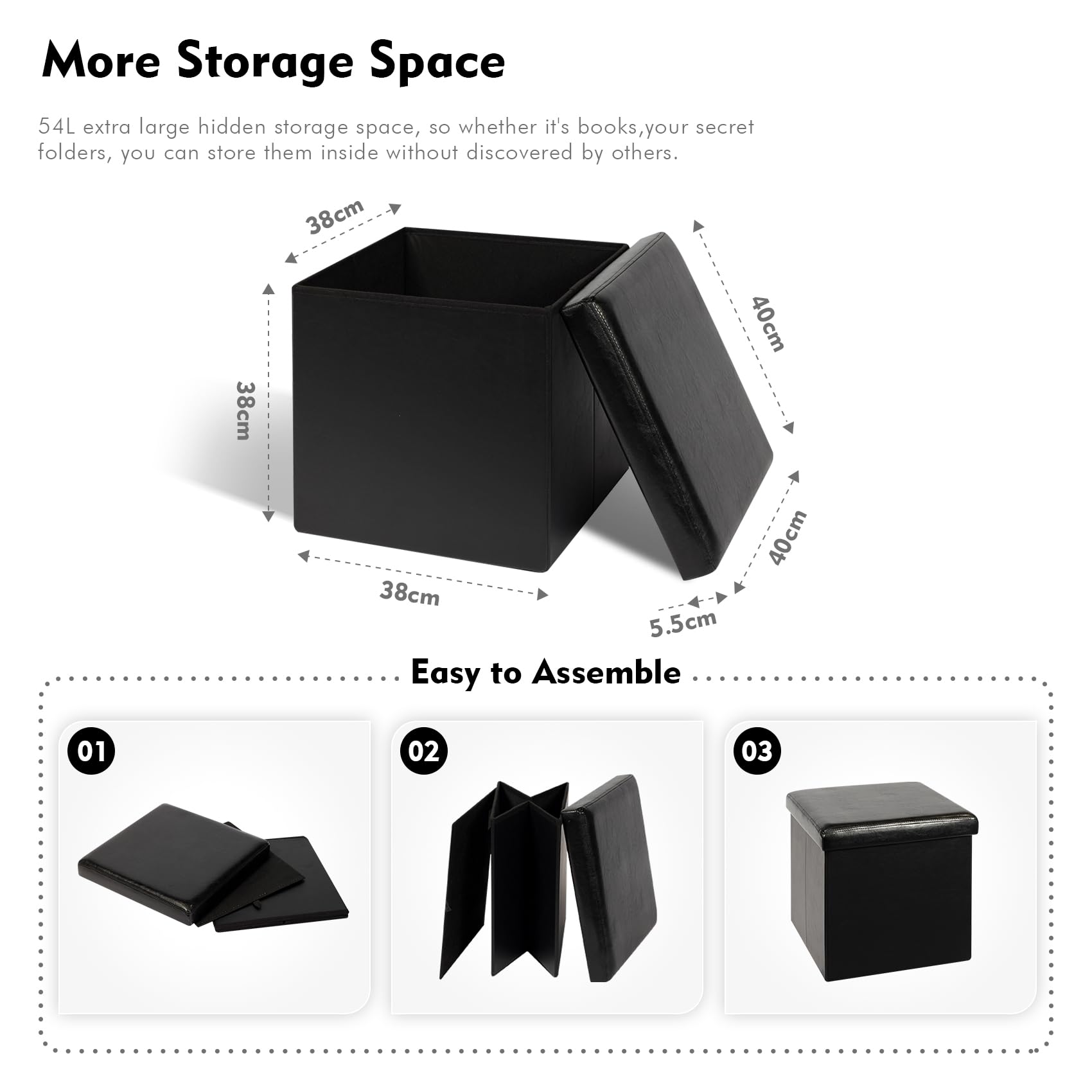 Bonlife Small Ottoman Storage Box with Lid, Foldable Cube Footstool