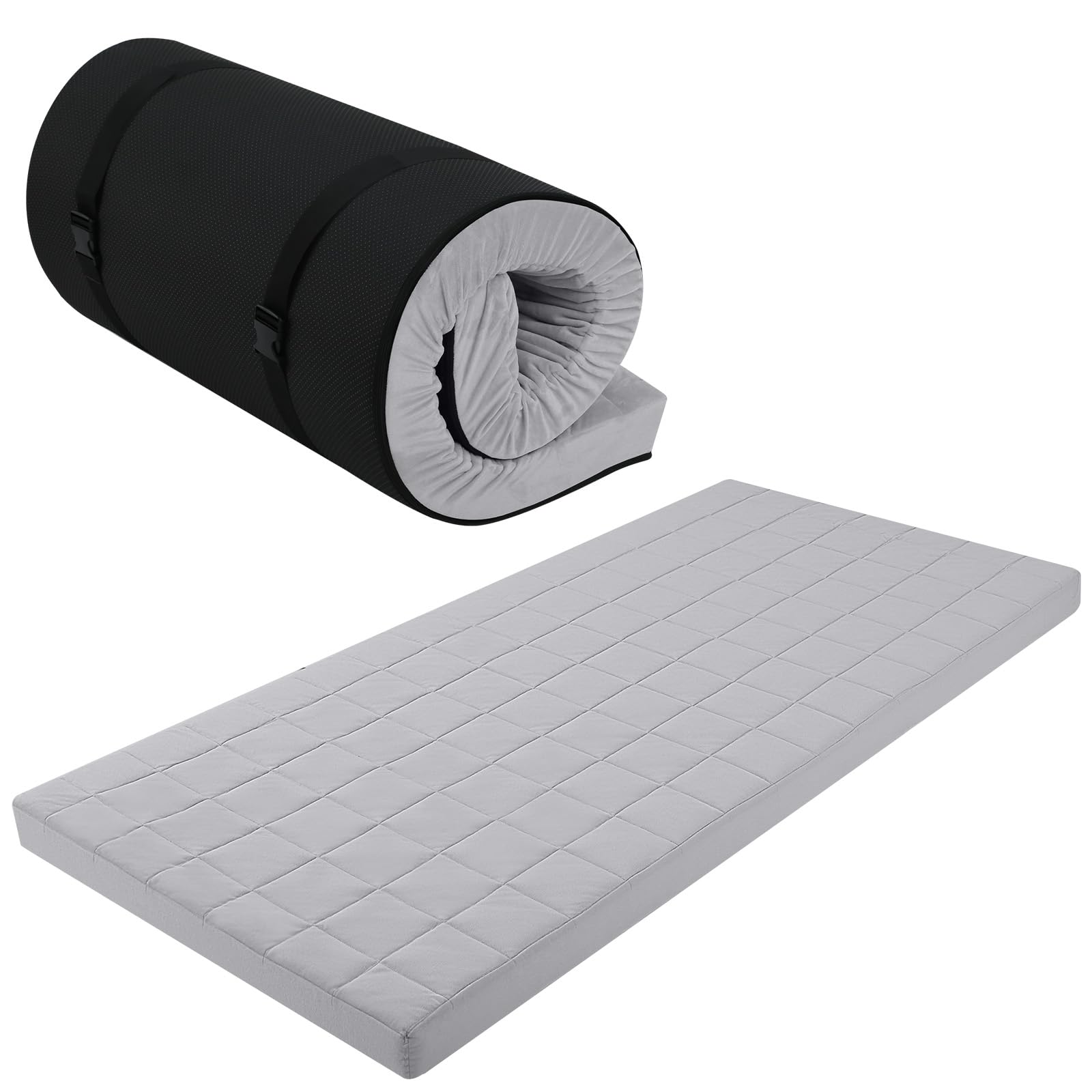 MeMoreCool Roll Up Floor Mattress Single 190x90cm, Light Grey