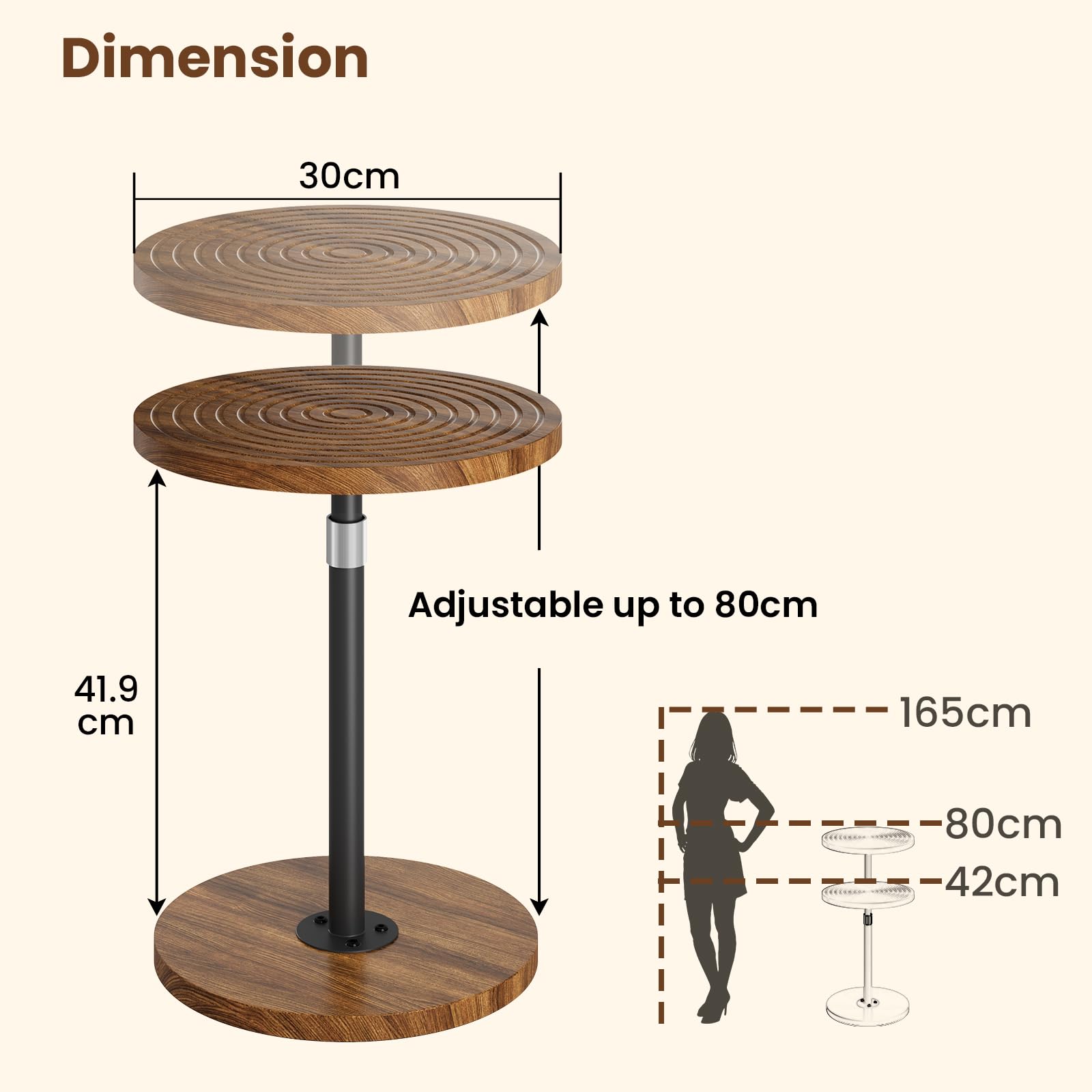 Asgolion Small Side Table, Adjustable-Height Round Drink Table