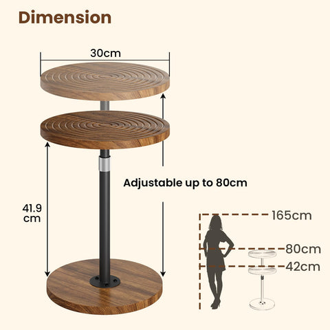 Asgolion Small Side Table, Adjustable-Height Round Drink Table