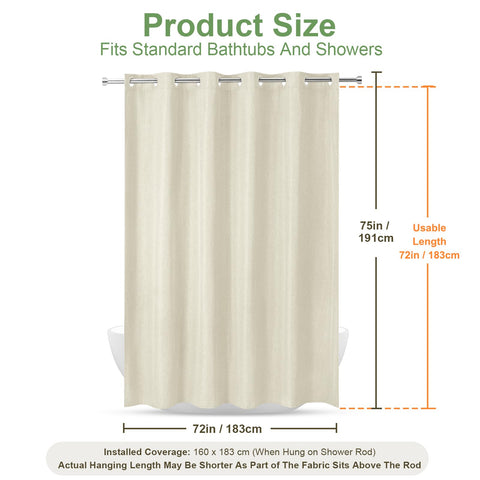 Hotel Style No Hook Rustic Linen Shower Curtain for Bathroom 230GSM Thick Fabric Texture Shower Curtains, Enhanced Waterproof, Weighted Hem